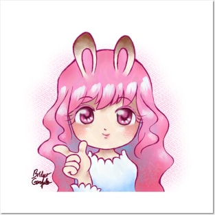 Pink Bunny Girl - Cute Kawaii Anime Art Posters and Art